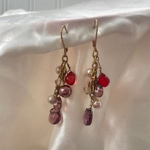 Crystal, Pearl & Rose Gold Dangle Cluster Earrings